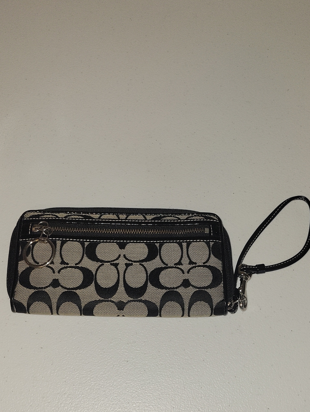 Coach Signature Canvas Wristlet in Black and Cream